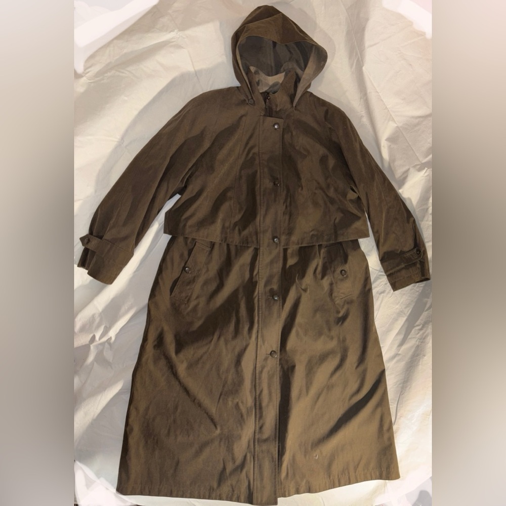 Outbrook Women's Long Duster Trench Coat  Full Zip & Button Lined Hooded SZ.18W